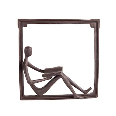 Man Reading on a Window Sill Hanging Wall Art Iron Sculpture