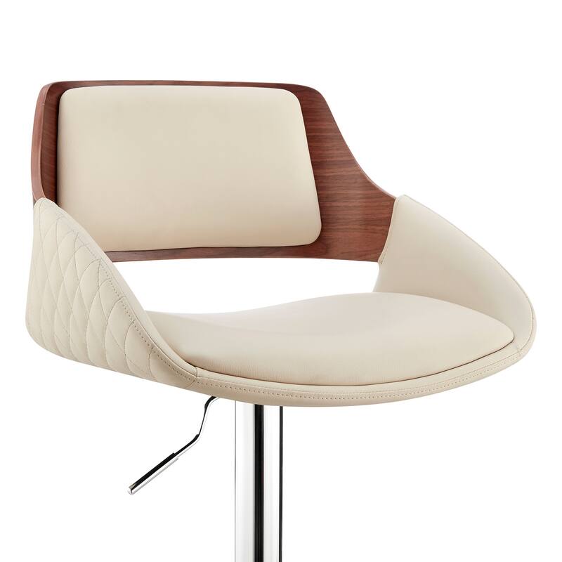 25" Comfortable Adjustable Height Faux Leather Bar Stool with Arms and Swivel Base for Kitchen Use - 43”H x 21”W x 20”D