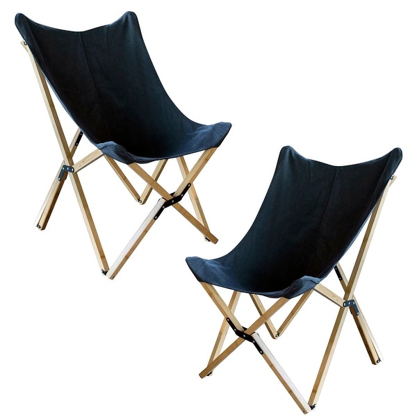 Offex Woven Canvas and Bamboo Butterfly Sling Chair, Black - 2 Piece Set