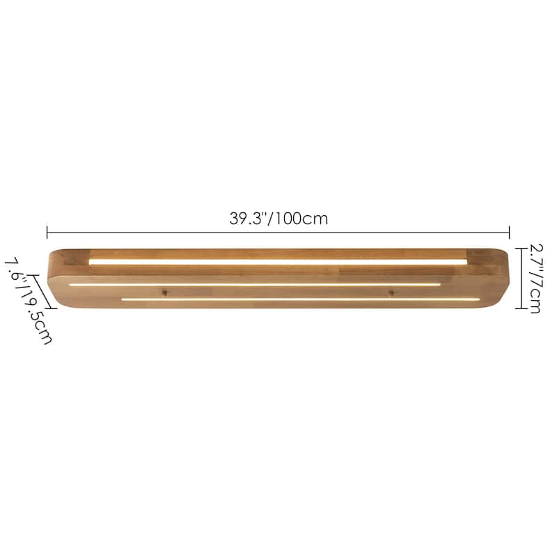 39.37 in. Farmhouse Rustic Brown Long Strip Linear Wood LED Flush Mount Ceiling Light - 39.37 in. W x 7.68 in. H x 2.76 in. D