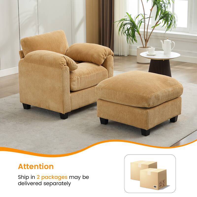 Multi-Seater Corduroy Sectional Sofa, Modular Settee, Included Removable Ottomans