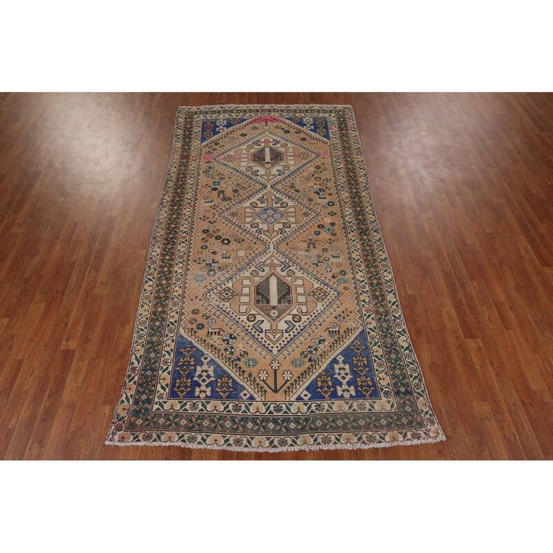 Orange Bakhtiari Persian Vintage Area Rug Handmade Wool Carpet - 5'1" x 9'9"