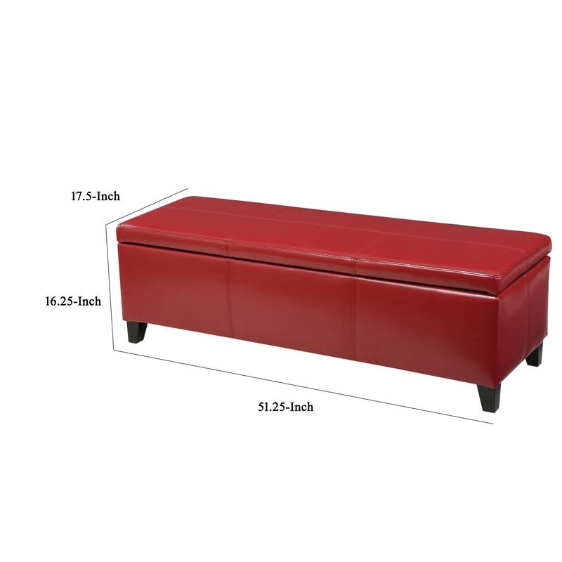Elias Storage Ottoman Bench, 51 Inch Plush Cherry Red Faux Leather
