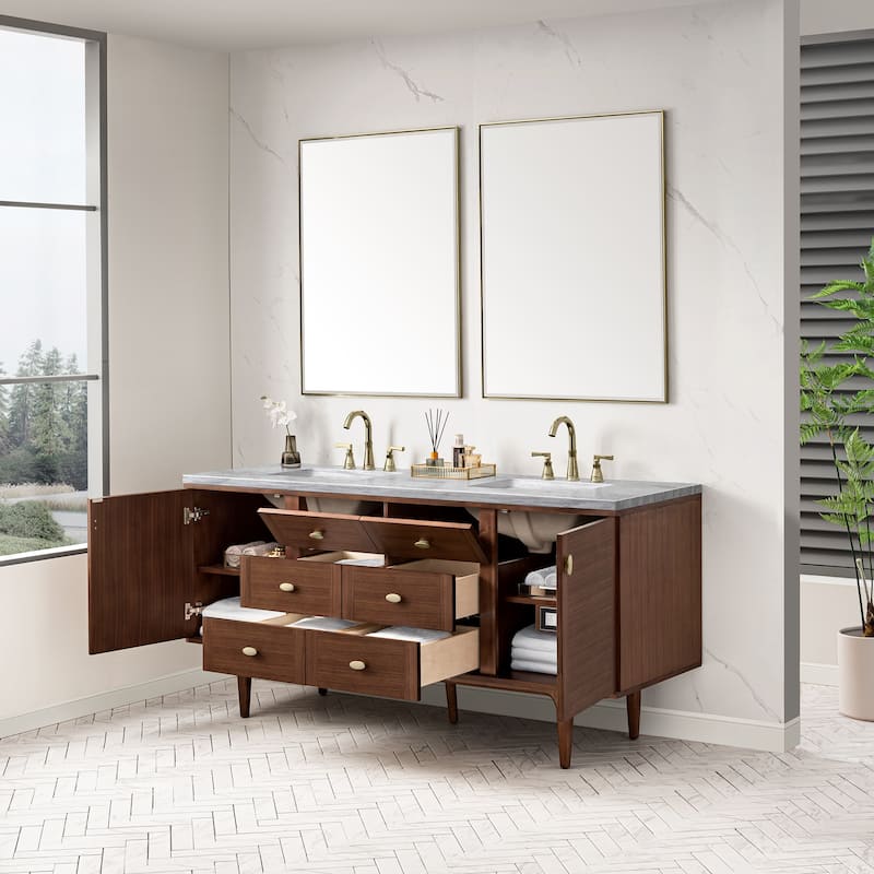 James Martin Vanities Amberly 72" Double Vanity, Mid-Century Walnut