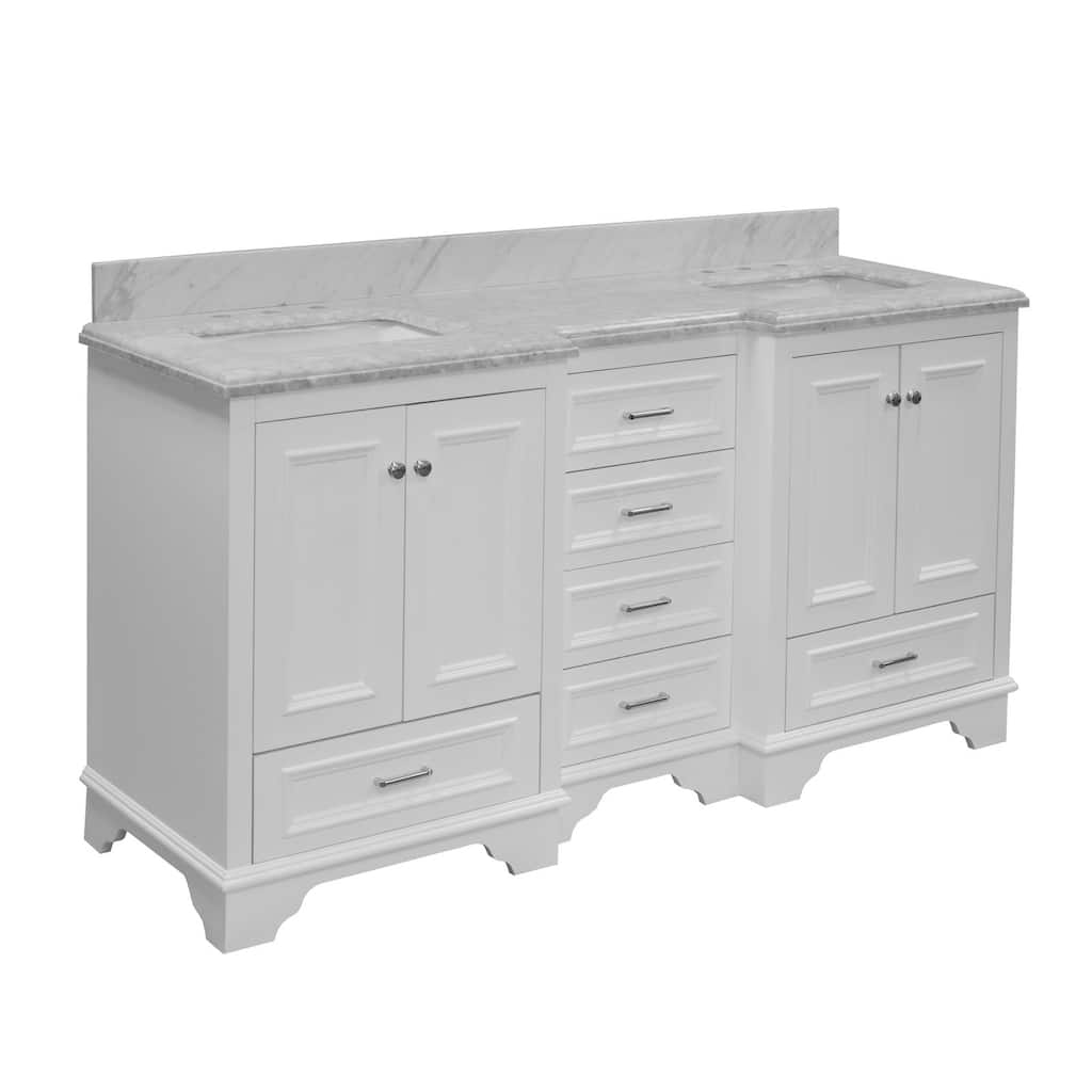 KitchenBathCollection Nantucket 72" Double Bathroom Vanity with Carrara Marble Top