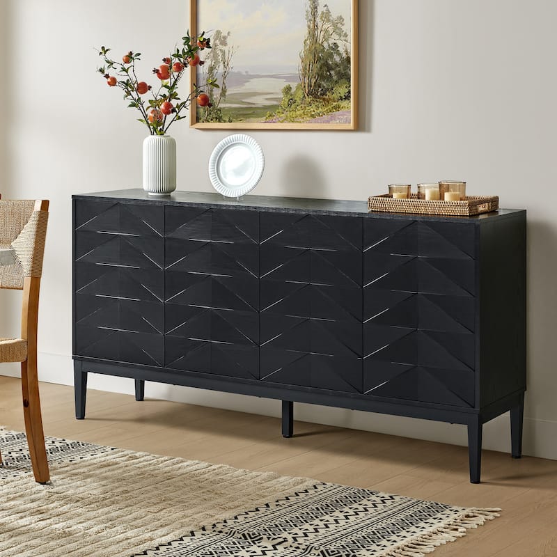 Dennis Contemporary 63"Wide 4-Door Sideboard with Adjustable Shelves - Black