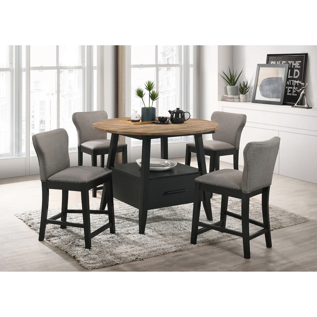 Astor Yukon Oak and Black Storage Base Round Counter Height Table