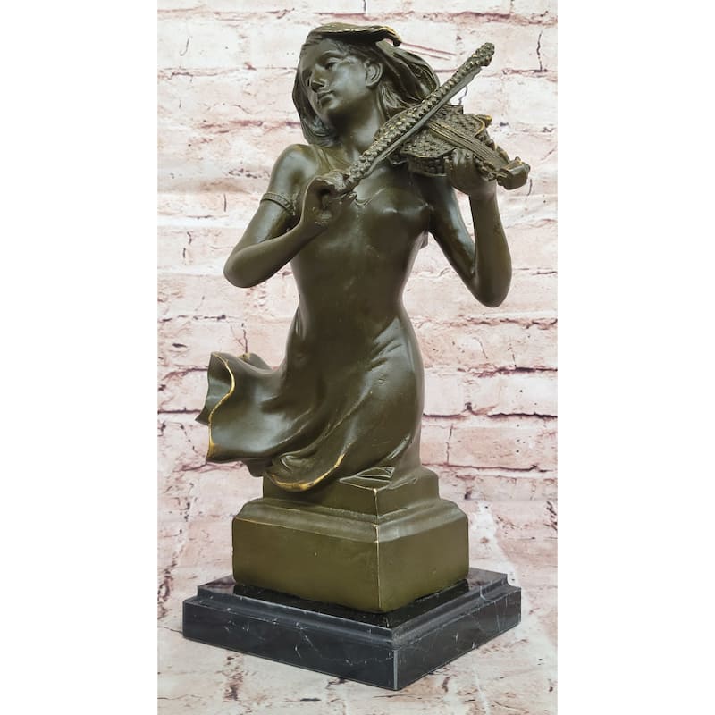 Female Violinist Bronze Sculpture - Classical Music Performer Art