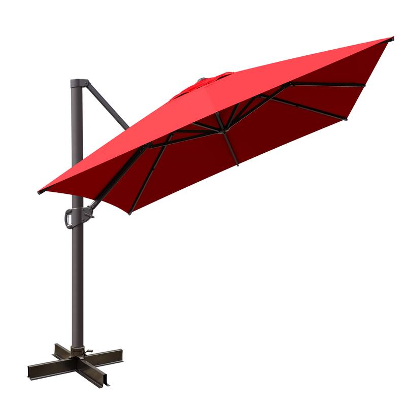 VredHom 10x13FT Patio Cantilever Umbrella Outdoor Offset Umbrella 360-Degree Rotation - Red