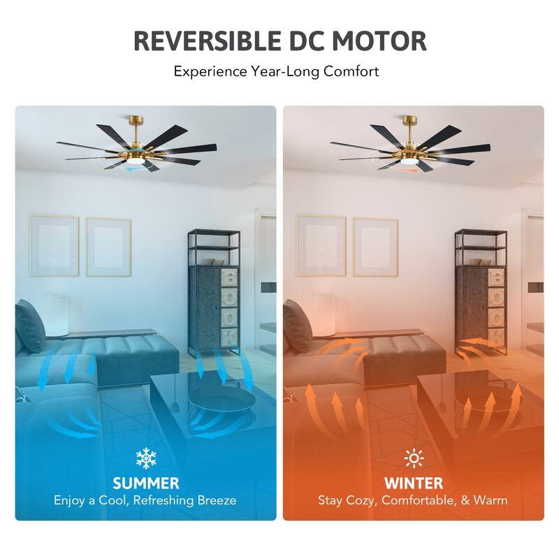 CO-Z 60'' 8-Blade Large Windmill Ceiling Fan with LED Lights and Remote for Living Room