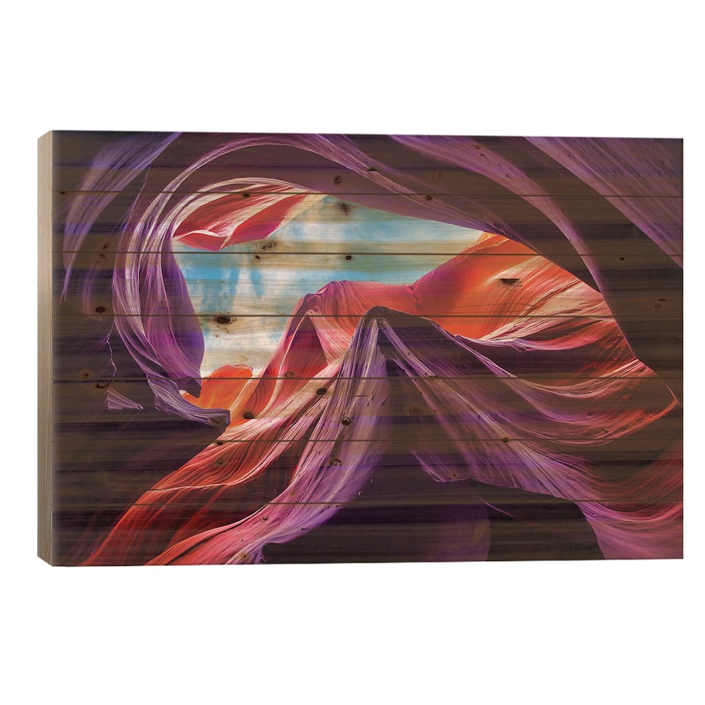 Magical Lower Antelope Canyon Print On Wood by Nanouk El Gamal - Multi-Color