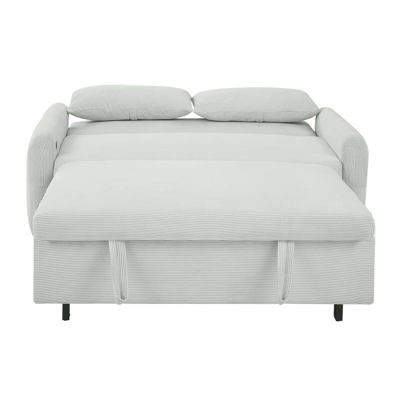 57.48" Corduroy Convertible Sofa Bed with Pull-Out Sleeper, Adjustable Backrest & USB