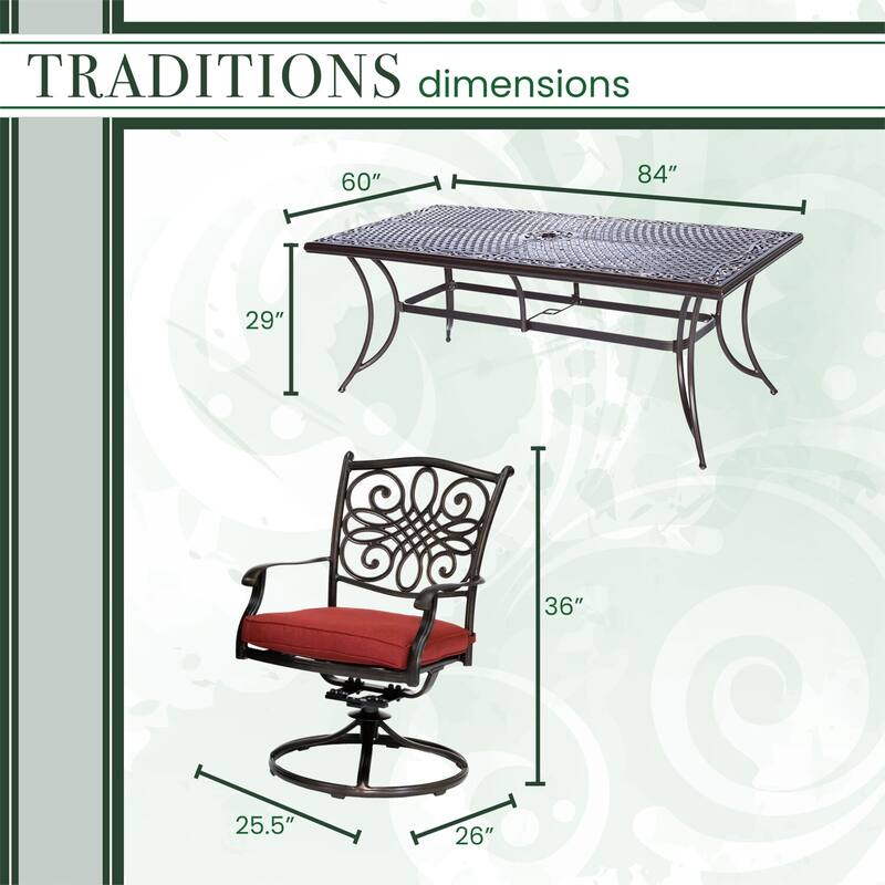 Hanover Traditions 11-Piece Dining Set in Red with Ten Swivel Rockers and an Extra-Long Dining Table