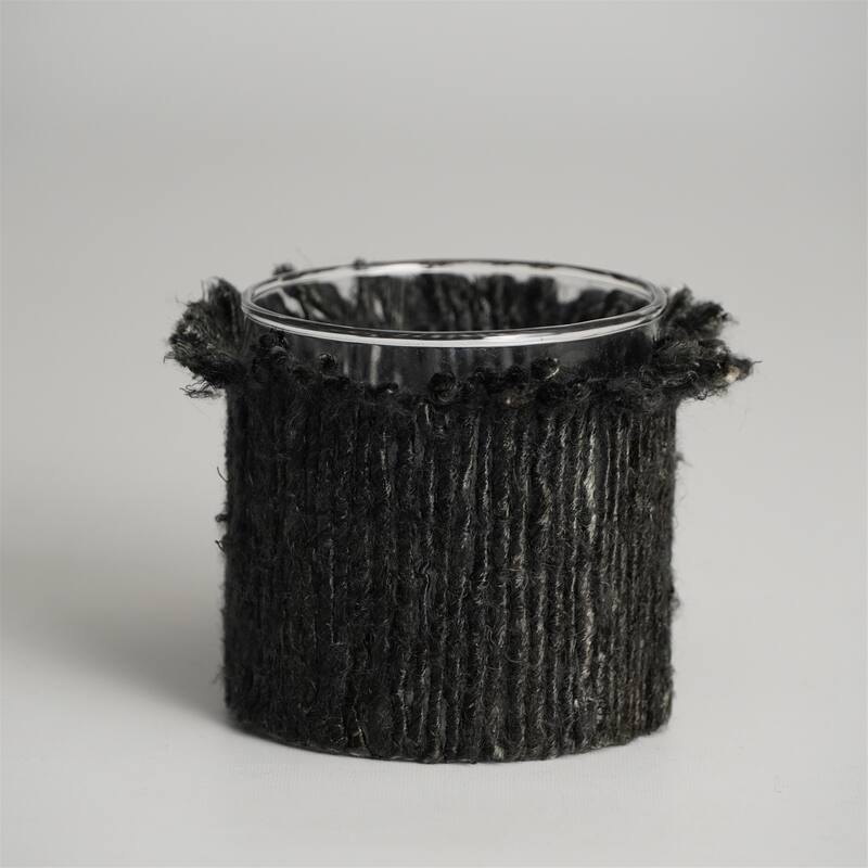 Votive Wapped in Dark Gray Fabric 3"x3"- A