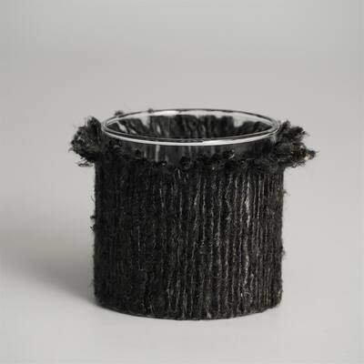 Votive Wapped in Dark Gray Fabric 3"x3"- A