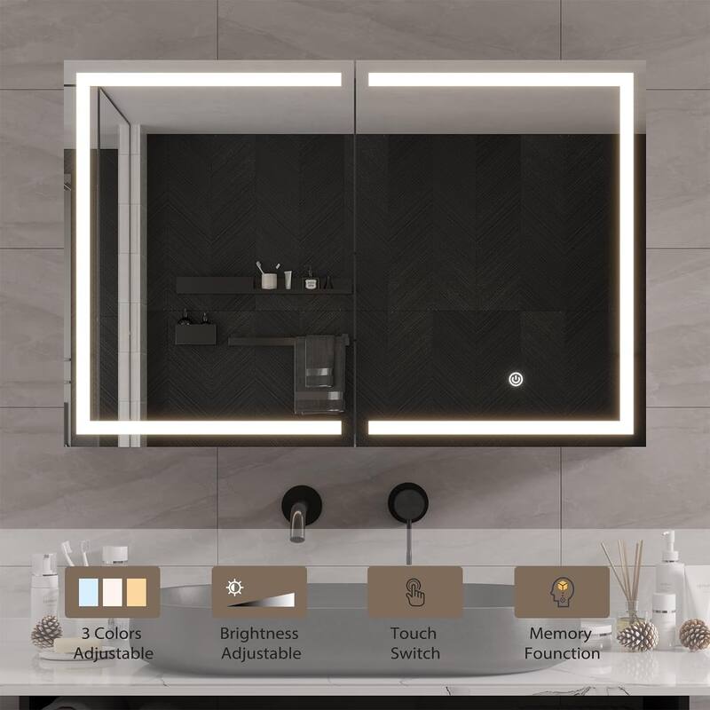 Lighted Medicine Cabinet Bathroom Wall Mounted Storage Doors