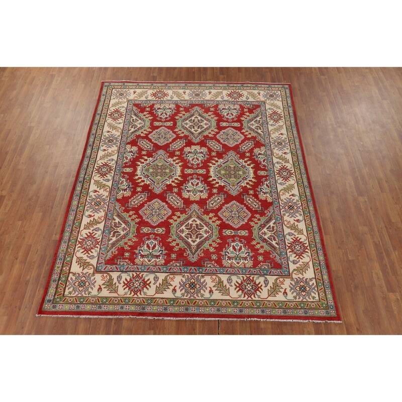 Hand Knotted Oriental 100% Wool Carpet Traditional Geometric Red Kazak Area Rug - 10' 0'' X 7' 11''