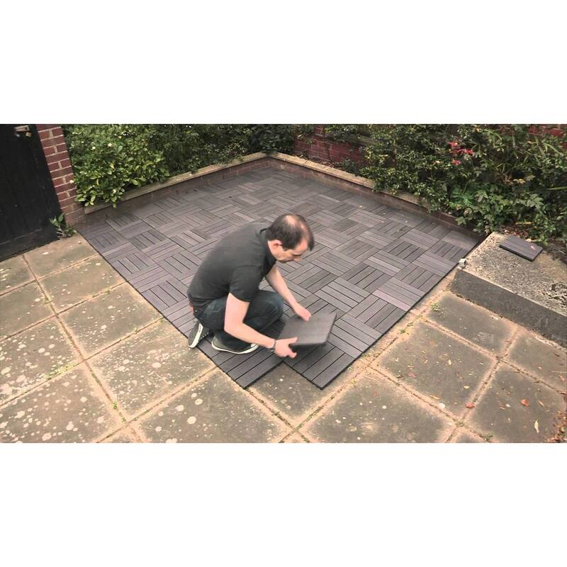 9 PCS heavy-duty & recyclable Wood-Plastic Interlocking Deck Tiles 11.8" x 11.8" Gray