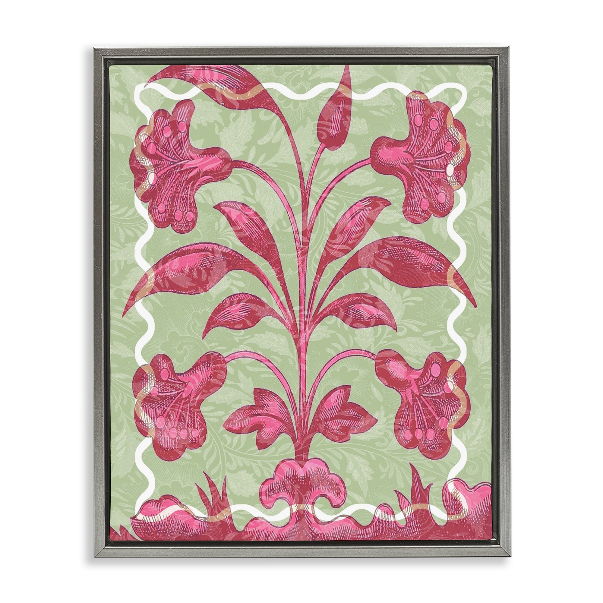 Stupell Pink Symmetrical Plant Framed Floater Canvas Wall Art Design By Lil' Rue