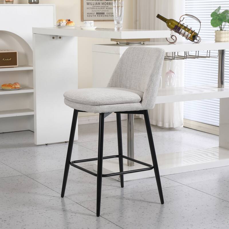 Counter Height Swivel Bar Stools Set of 2, 360°Swivel Upholstered Barstools with Back and Metal Legs, Counter Stools
