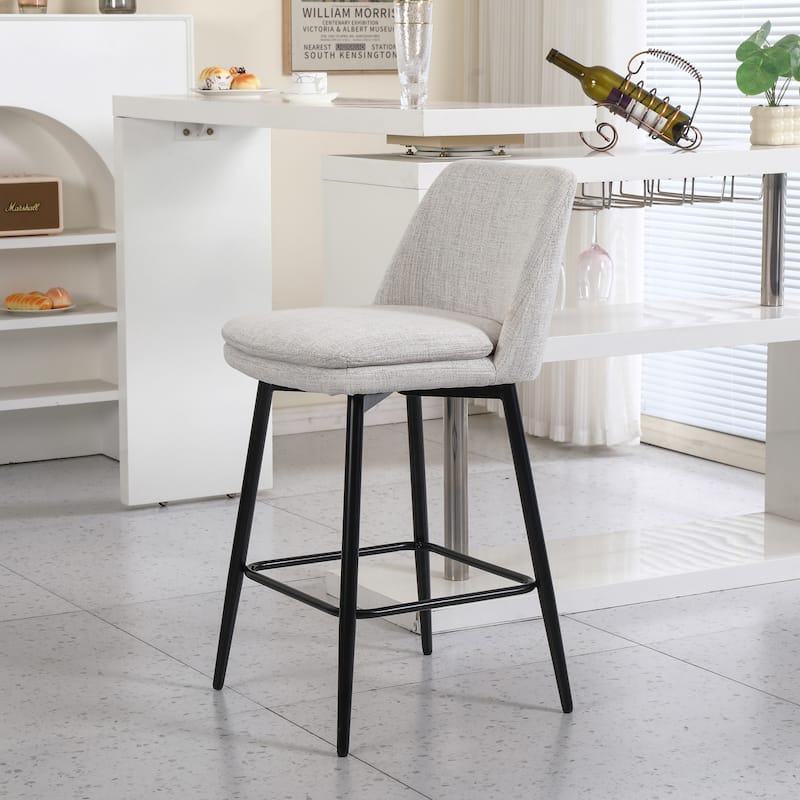 Swivel Bar Stools Set of 2 26 Inch Upholstered Linen Back Metal Legs