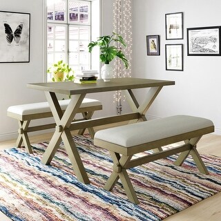 3 Pieces Farmhouse Rustic Wood Kitchen Dining Table Set with 2 ...
