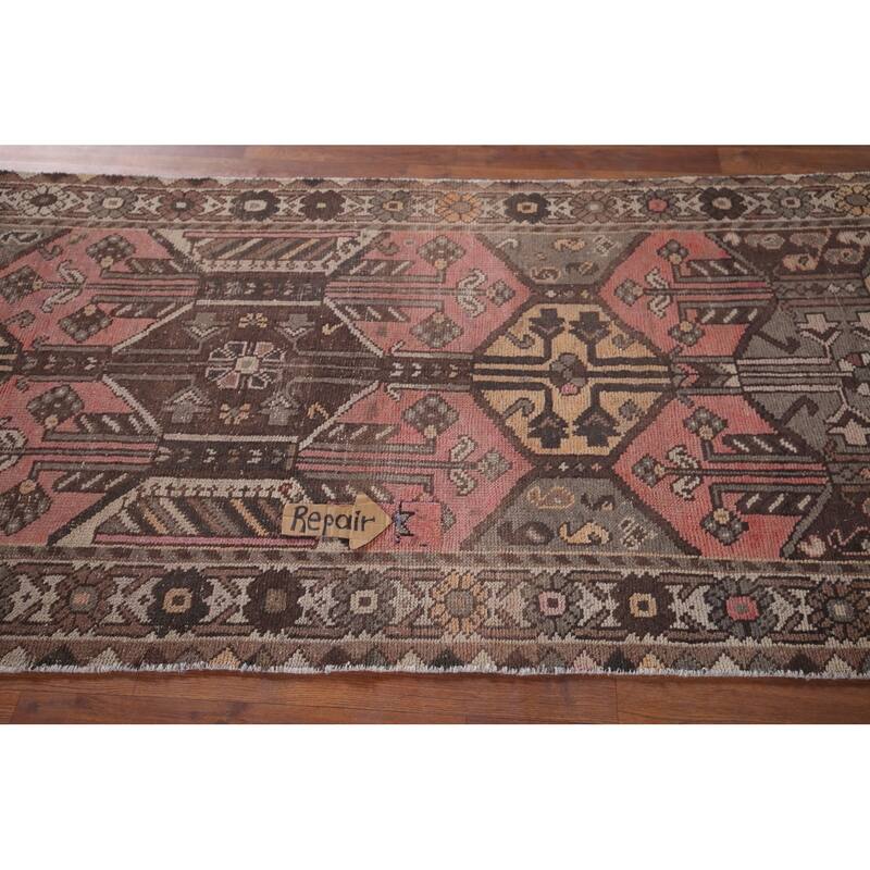 Distressed Bakhtiari Persian Runner Rug Handmade Wool Carpet - 3'5" x 10'0"