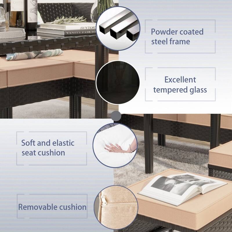 Modern Outdoor 7-piece All-weather Rattan Sofa Set with Waterproof Seat Cushion