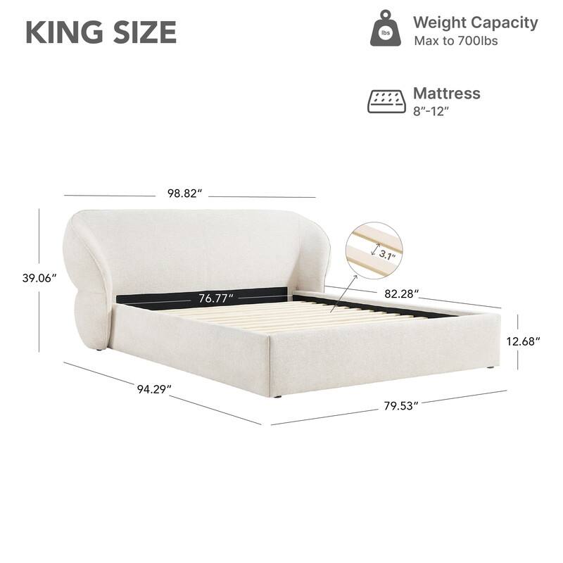 Spruce & Spring Upholstered Platform Bed with Rounded Headboard and Water-repellent Chenille Fabric