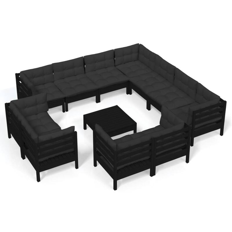 vidaXL Solid Pinewood Patio Lounge Set 12 Piece with Cushions Multi Colors