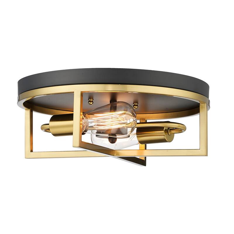 2-Light Black And Gold Iron Flush Mount
