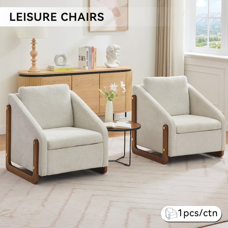 Modern Upholstered Armchair with Wooden Side Frame , Accent Leisure Chair with Cushioned Seat and Backrest