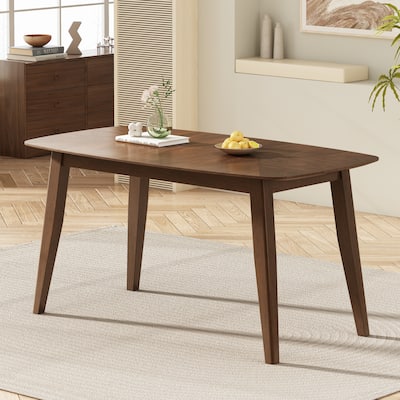 Roomfitters Mid-Century Wood Dining Table with Rounded Corners for Extra Safety, Stylish Rubberwood Legs, Walnut Finish