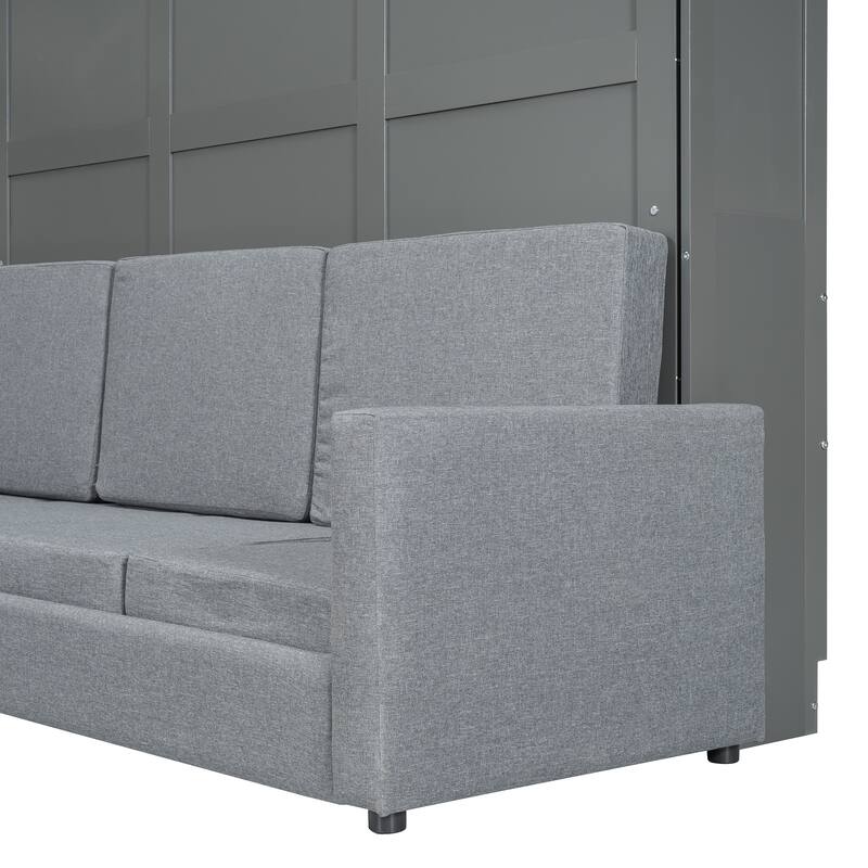 Space-Saving Queen Murphy Bed with Sofa, Gray - Foldable Wall Bed for Small Apartments