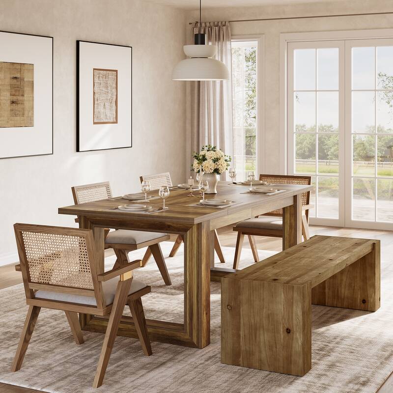 59" Long Solid Wood Dining Bench with Sturdy Frame for Dining Room - Brown