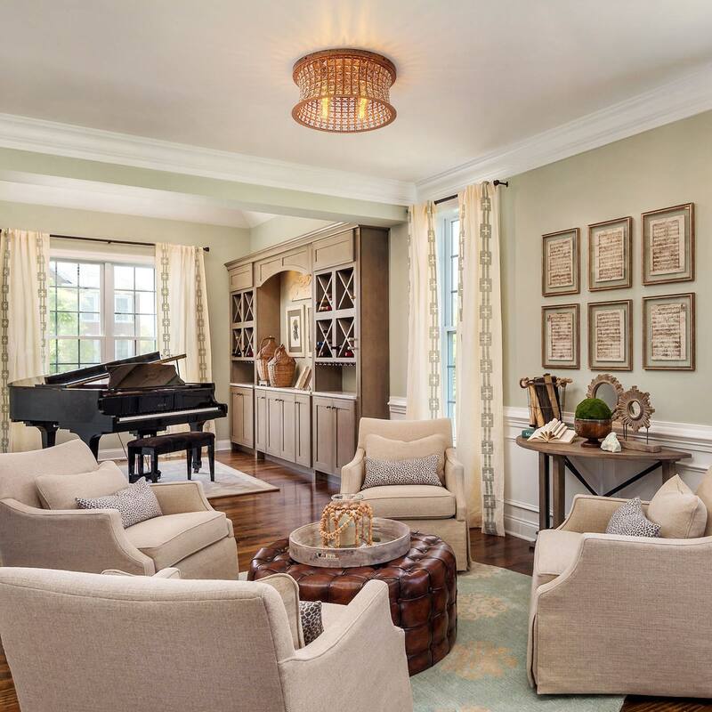 4-Light Glam Distressed Copper Crystal Flush Mount Ceiling Light - 15.75