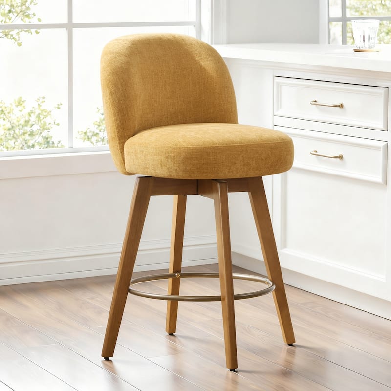 Fabric Upholstered Counter Height Swivel Bar Stools - 37.8"H x 19.7"W x 23.2"D - Single - Yellow