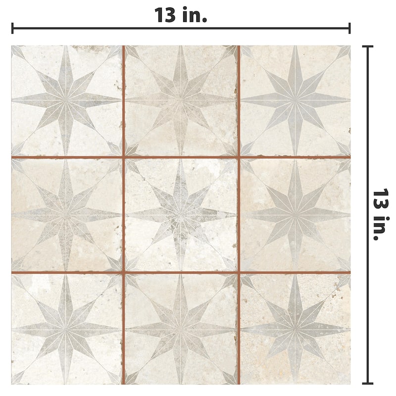 Merola Tile Harmonia Kings Star White 13" x 13" Ceramic Floor and Wall Tile