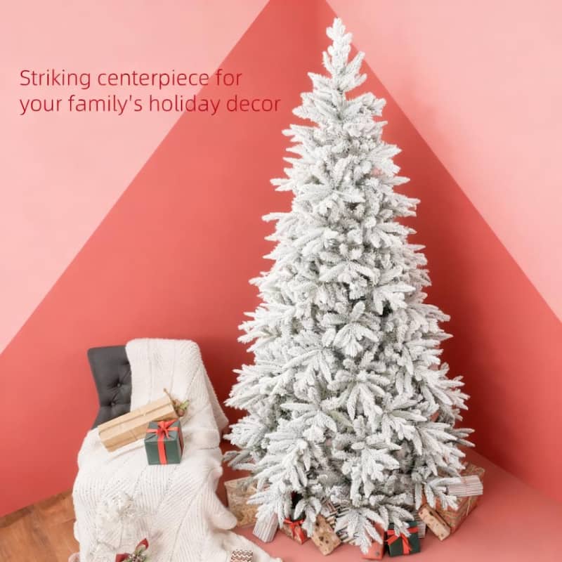 Snowy Artificial Christmas Tree - Easy Assembly, Living Room Corner Decor - Green