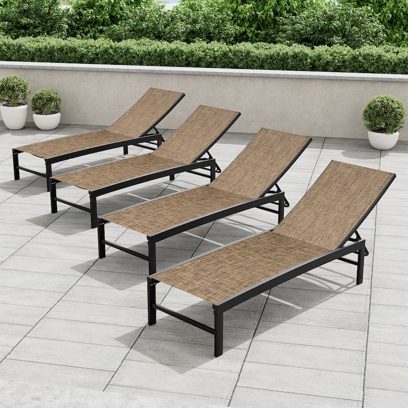 Crestlive Outdoor Pool Side Adjustable Aluminum Chaise Lounge Chairs Set of 4 - See Picture