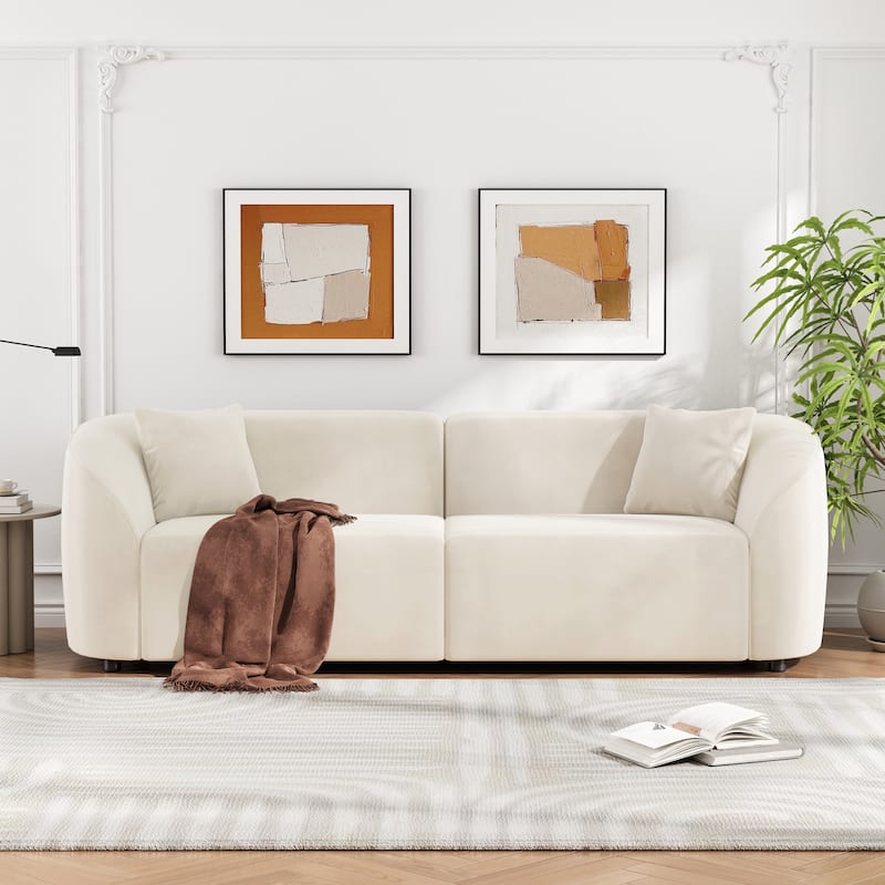 87" Beige Curved Velvet Sofa with Solid Wood+MDF Frame - Multi-Color