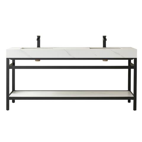 Funes 72" Double Sink Vanity in Metal Support with Sintered Stone Top