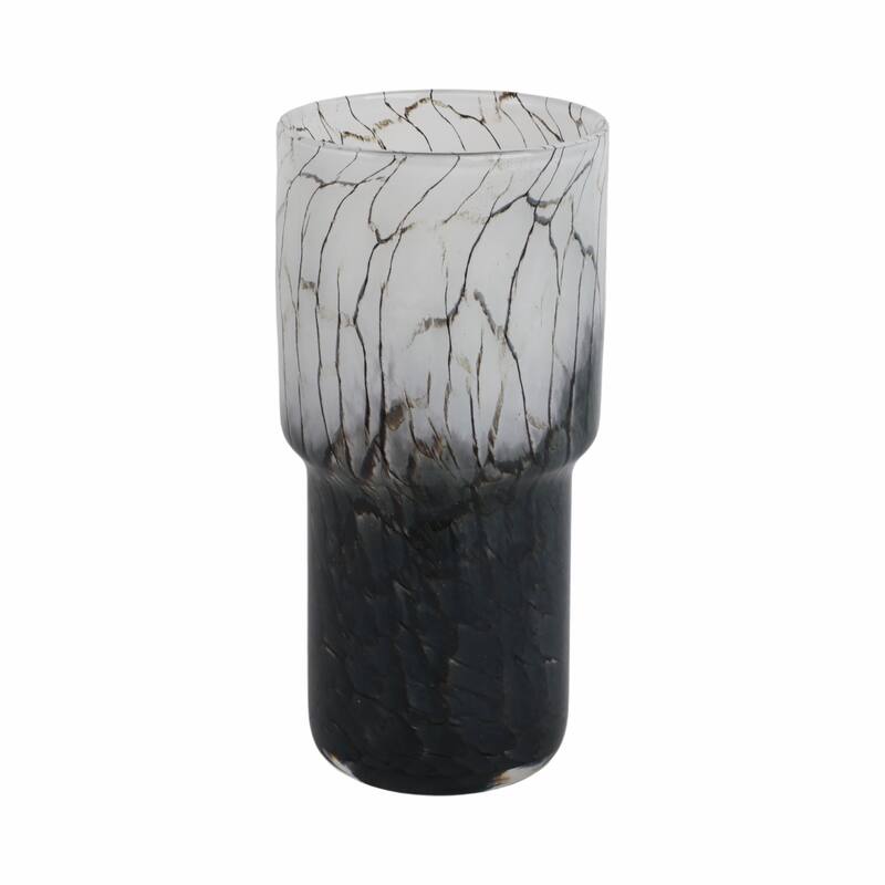 Decorative Vase Glass Cracked Pattern Design Modern Decor - 12" Black