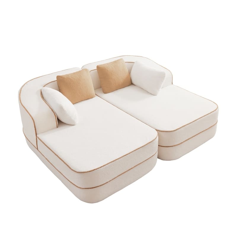 77.2" Symmetrical Fluffy Comfy Modular Sectional Sleeper Sofa with Double Chaises