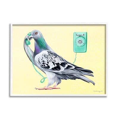 Stupell Pastel Pigeon Vintage Phone Call Yellow Background Framed Wall Art, Design by Amelie Legault
