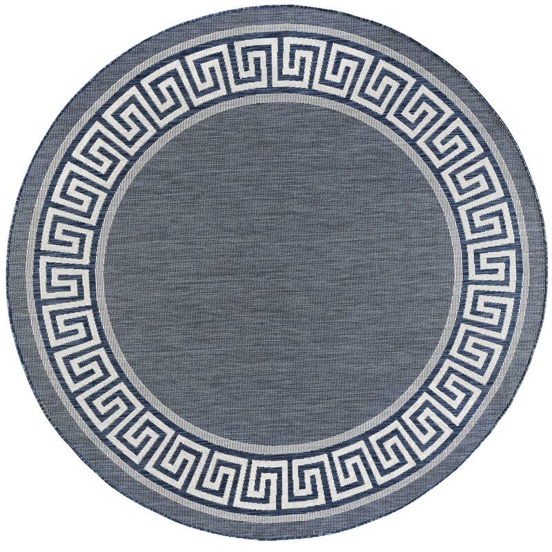 Exo Coastal Border Indoor/Outdoor Area Rug - 5'3'' Round - Navy/Cream