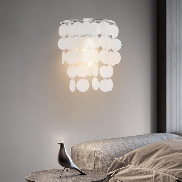 Capiz Shell Flush Mount Ceiling Light Coastal Seashell Sconce 9.45 Silver A1091