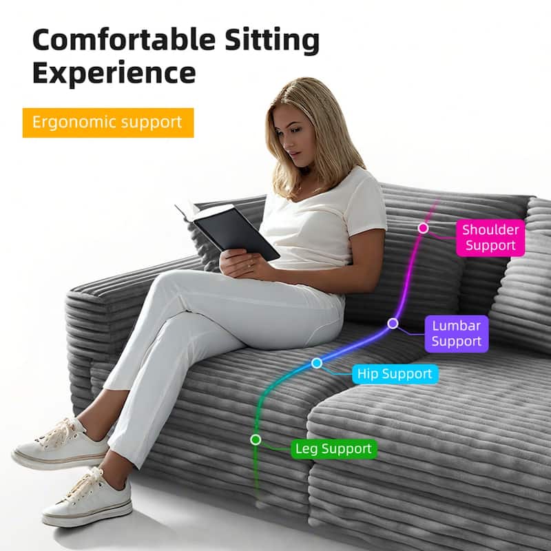 102.4 " Modern Comfy Upholstered Plush Corduroy 4-Seat Sofa with Soft Pillows