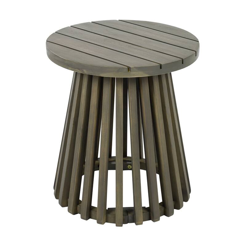 15.75-Inch Outdoor Acacia Wood Round Side Table with Slated Base