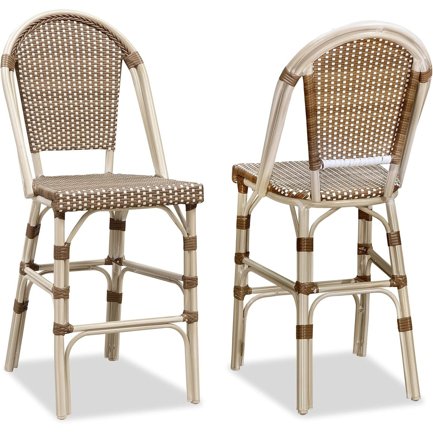 PURPLE LEAF White Print Finish Patio Bar Chairs with Back Rattan Bar Chairs French Bistro Set for Kitchen Outdoor Counter Stool